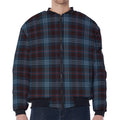 Dark Blue Tartan Pattern Print Zip Sleeve Bomber Jacket