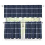 Dark Blue Tattersall Pattern Print 3 Piece Kitchen Curtains