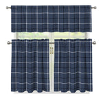 Dark Blue Tattersall Pattern Print 3 Piece Kitchen Curtains
