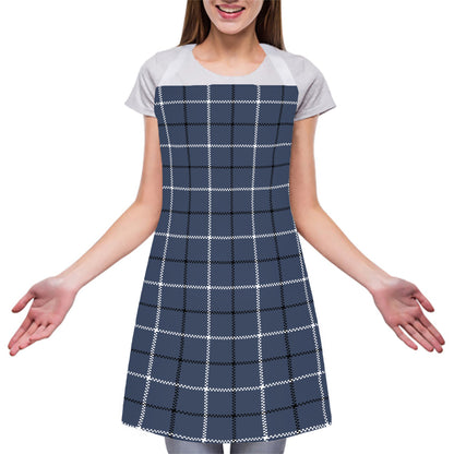Dark Blue Tattersall Pattern Print Adjustable Apron