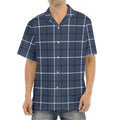 Dark Blue Tattersall Pattern Print Aloha Shirt