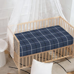 Dark Blue Tattersall Pattern Print Baby Crib Sheet
