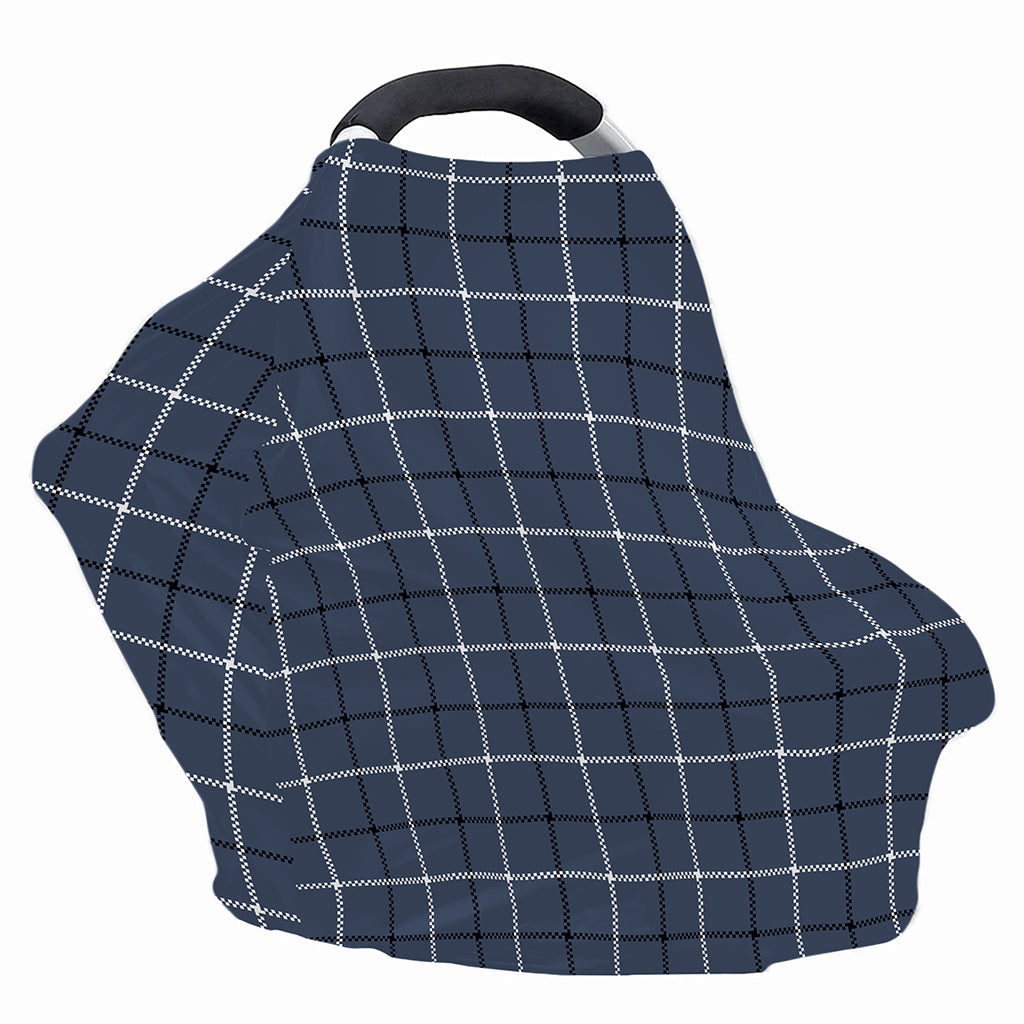 Dark Blue Tattersall Pattern Print Baby Seat Cover