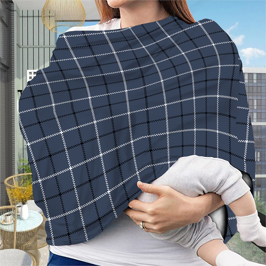 Dark Blue Tattersall Pattern Print Baby Seat Cover