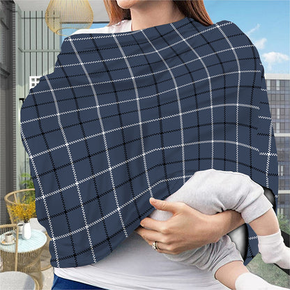 Dark Blue Tattersall Pattern Print Baby Seat Cover