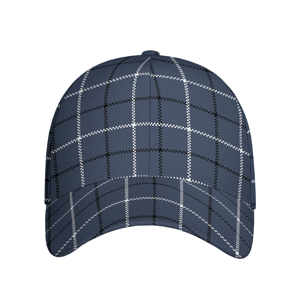 Dark Blue Tattersall Pattern Print Baseball Cap