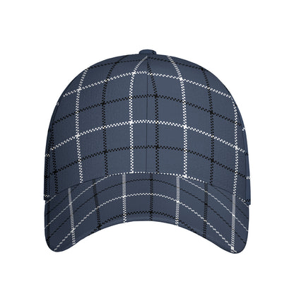 Dark Blue Tattersall Pattern Print Baseball Cap