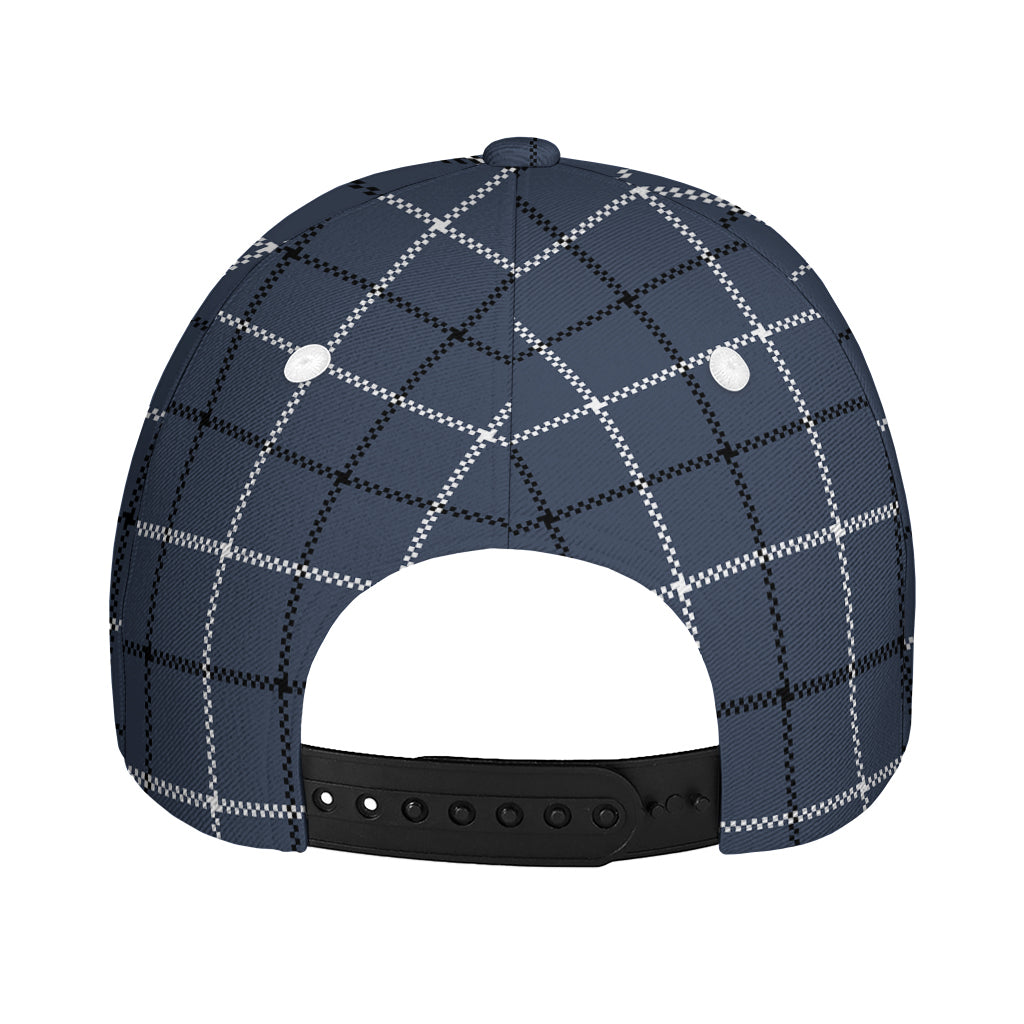 Dark Blue Tattersall Pattern Print Baseball Cap