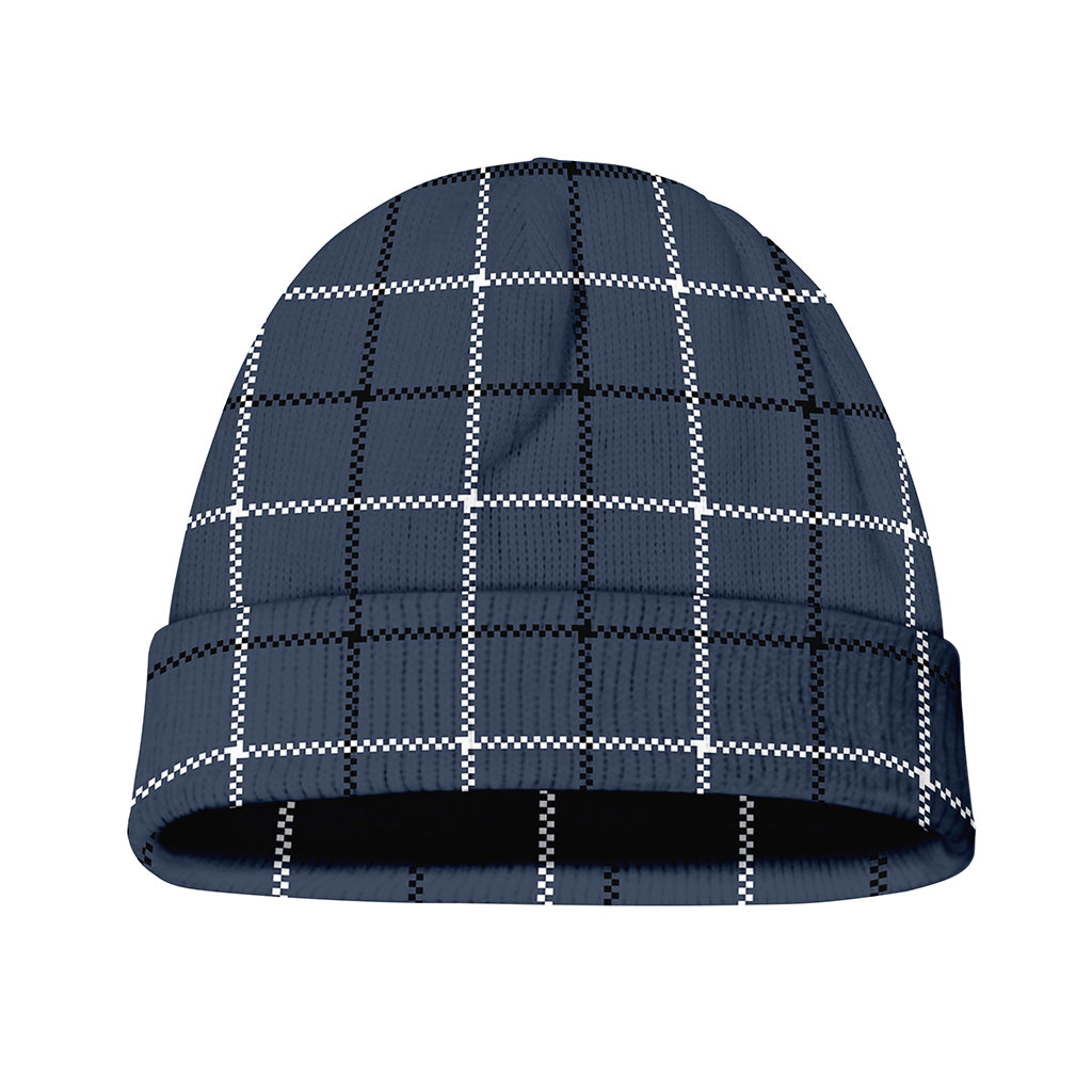 Dark Blue Tattersall Pattern Print Beanie