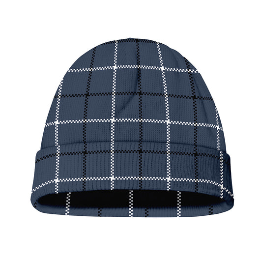 Dark Blue Tattersall Pattern Print Beanie