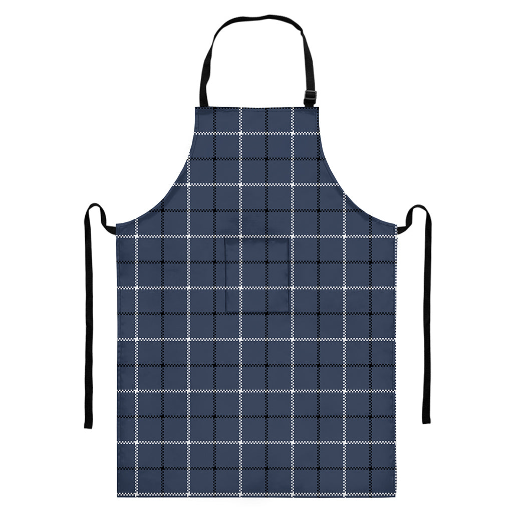 Dark Blue Tattersall Pattern Print Bib Apron With Pocket