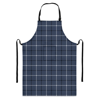 Dark Blue Tattersall Pattern Print Bib Apron With Pocket