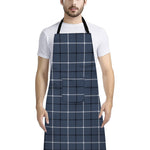 Dark Blue Tattersall Pattern Print Bib Apron With Pocket