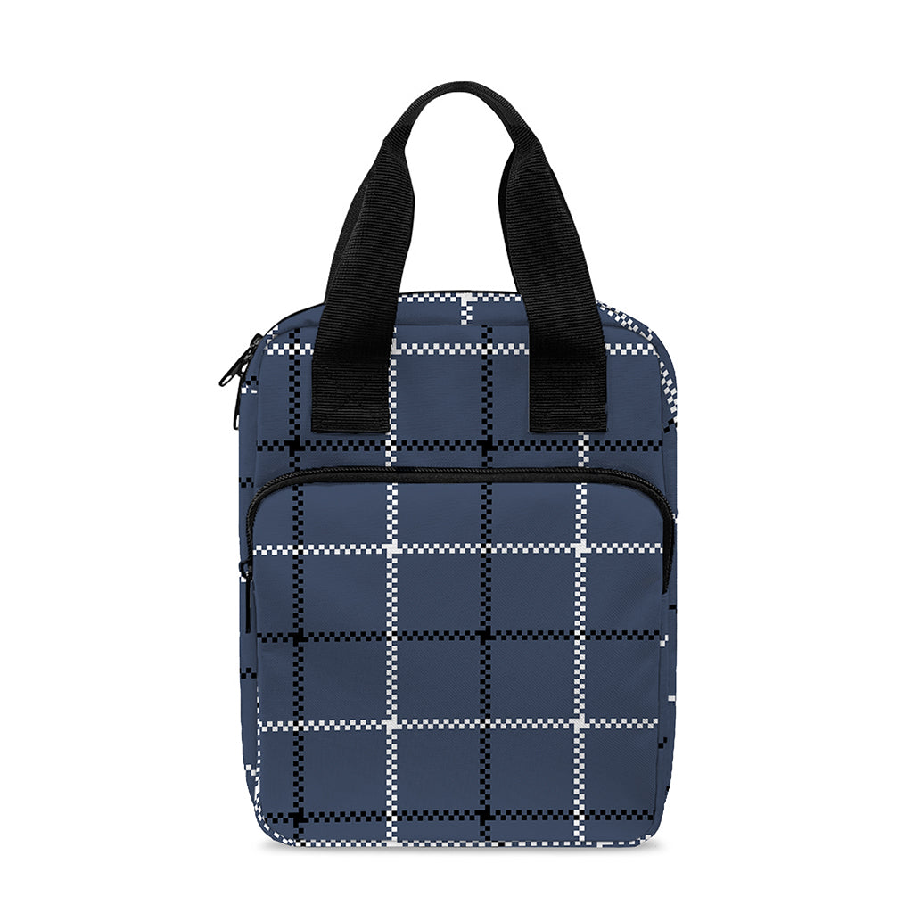 Dark Blue Tattersall Pattern Print Bible Tote Bag