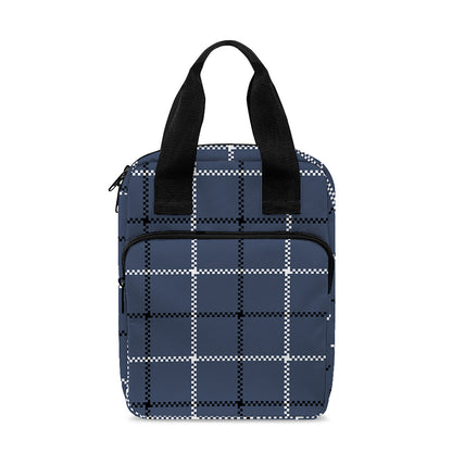 Dark Blue Tattersall Pattern Print Bible Tote Bag