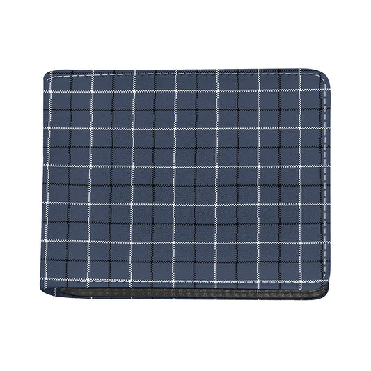 Dark Blue Tattersall Pattern Print Bifold Wallet