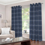 Dark Blue Tattersall Pattern Print Blackout Grommet Curtains
