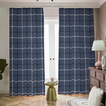 Dark Blue Tattersall Pattern Print Blackout Pencil Pleat Curtains