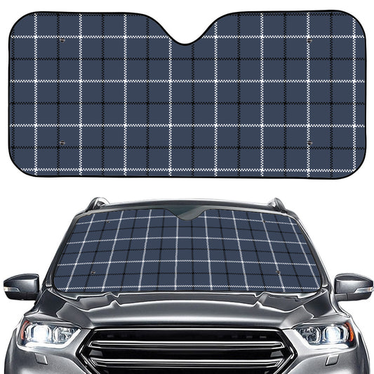 Dark Blue Tattersall Pattern Print Car Windshield Sun Shade