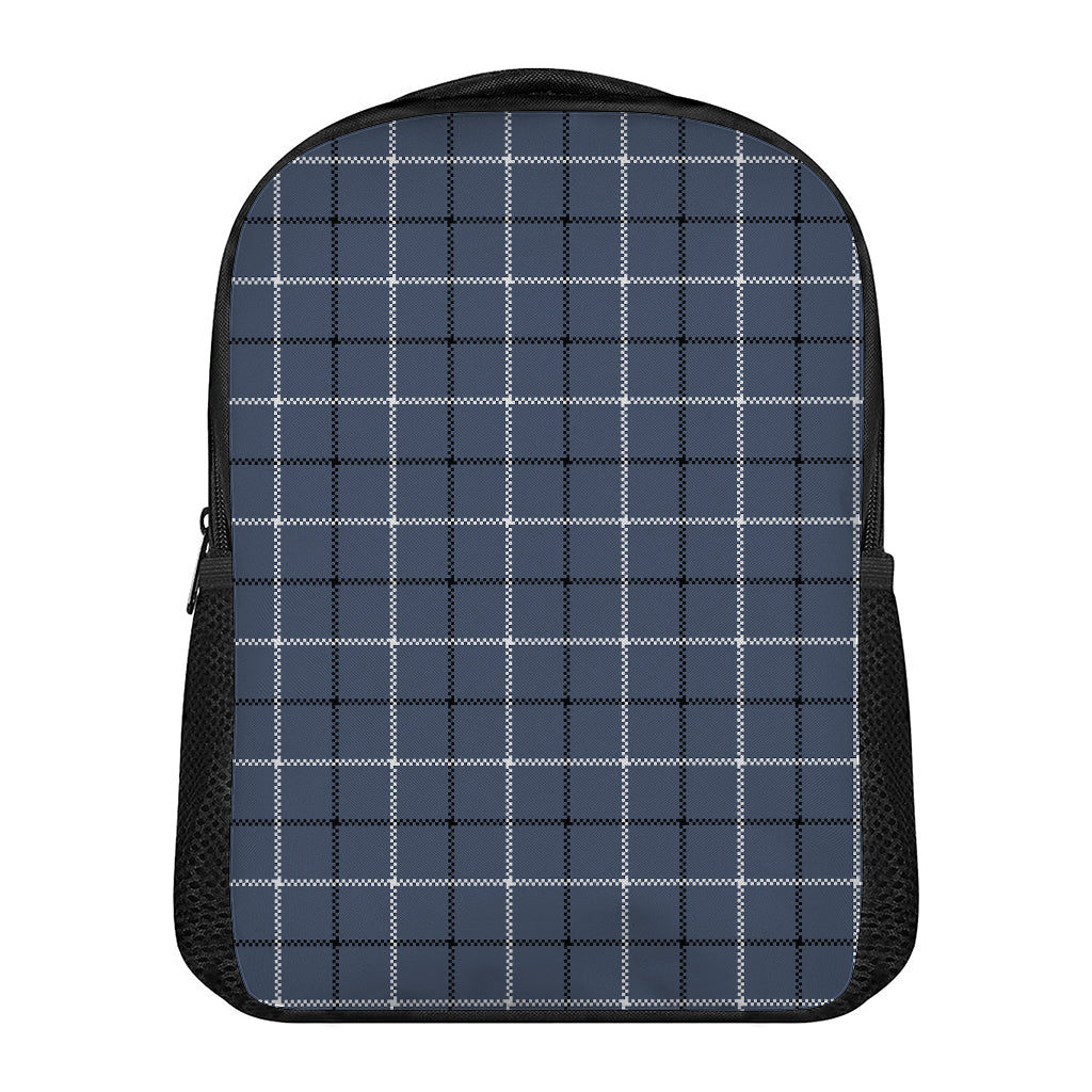 Dark Blue Tattersall Pattern Print Casual Backpack