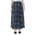 Dark Blue Tattersall Pattern Print Chiffon Maxi Skirt