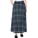 Dark Blue Tattersall Pattern Print Chiffon Maxi Skirt