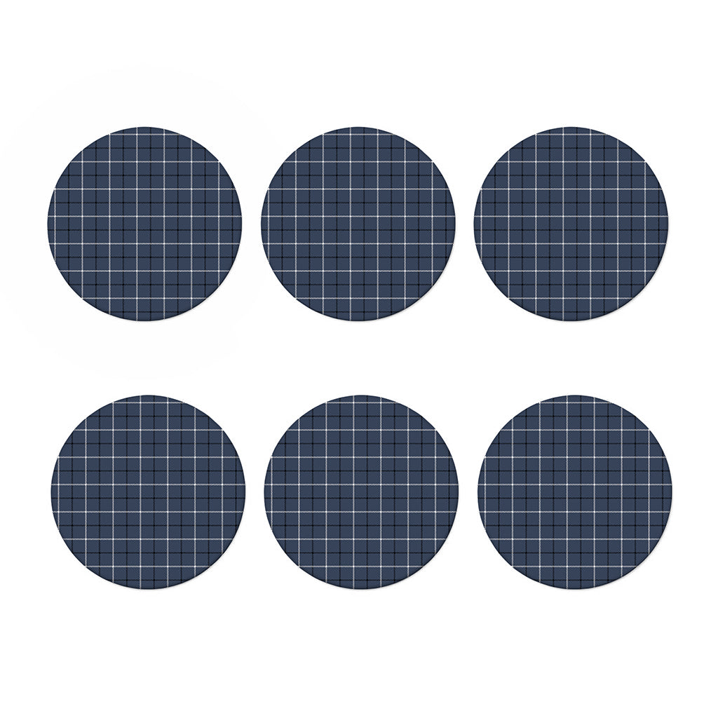 Dark Blue Tattersall Pattern Print Coaster Set