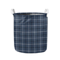 Dark Blue Tattersall Pattern Print Collapsible Laundry Basket