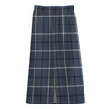 Dark Blue Tattersall Pattern Print Cotton Front Slit Maxi Skirt