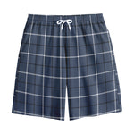 Dark Blue Tattersall Pattern Print Cotton Shorts
