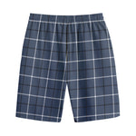 Dark Blue Tattersall Pattern Print Cotton Shorts