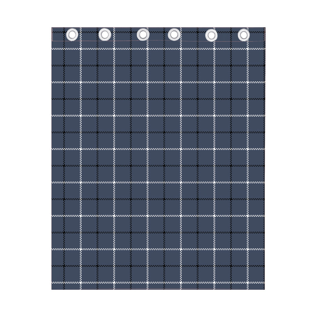 Dark Blue Tattersall Pattern Print Curtain