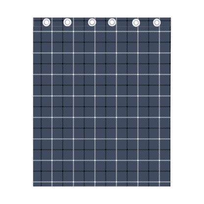 Dark Blue Tattersall Pattern Print Curtain