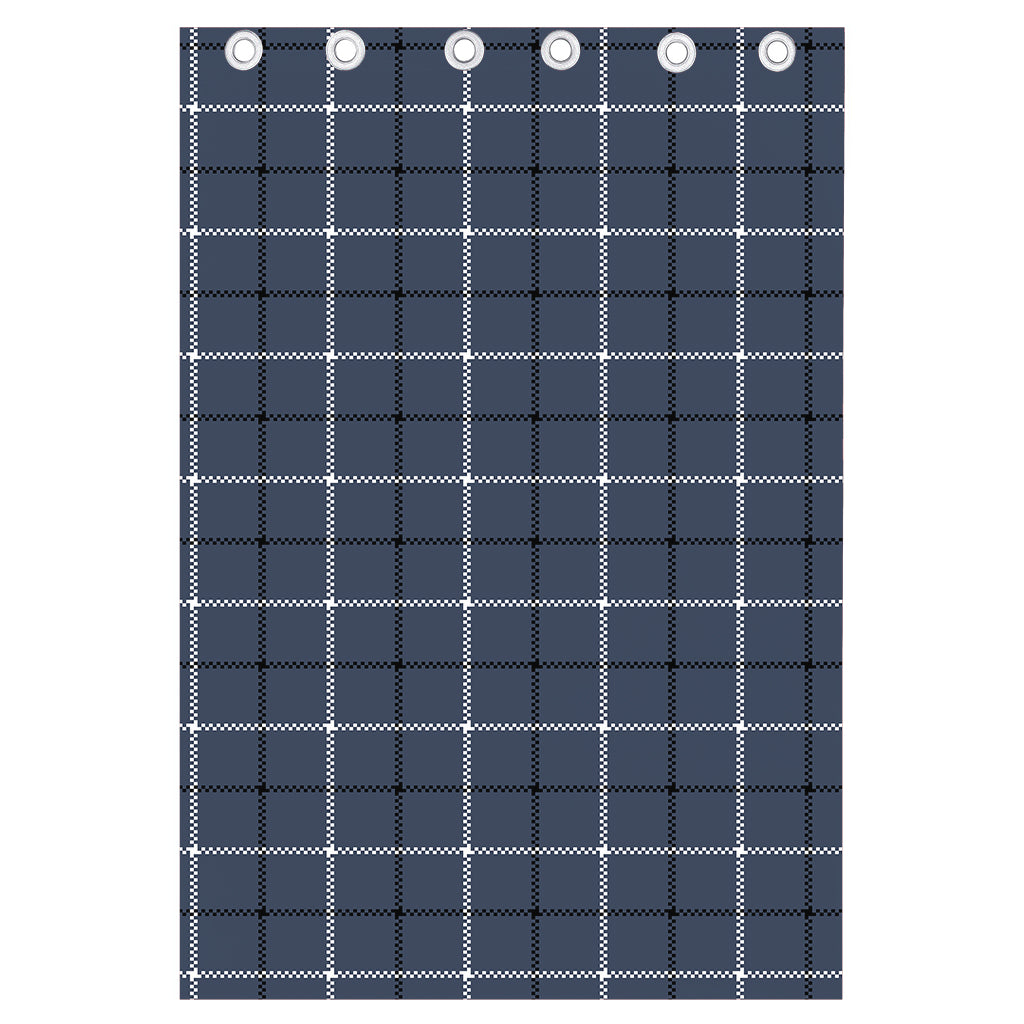 Dark Blue Tattersall Pattern Print Curtain