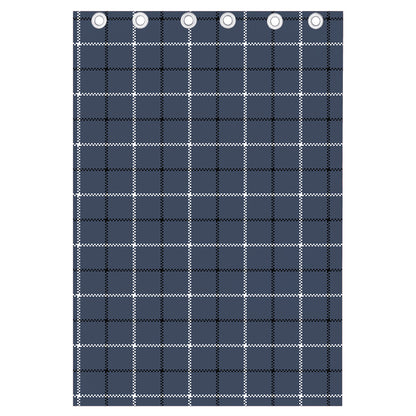 Dark Blue Tattersall Pattern Print Curtain