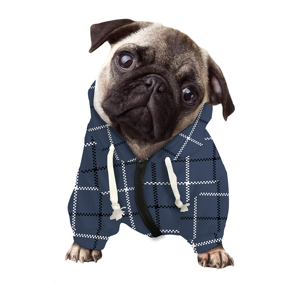 Dark Blue Tattersall Pattern Print Dog Zip Up Hoodie