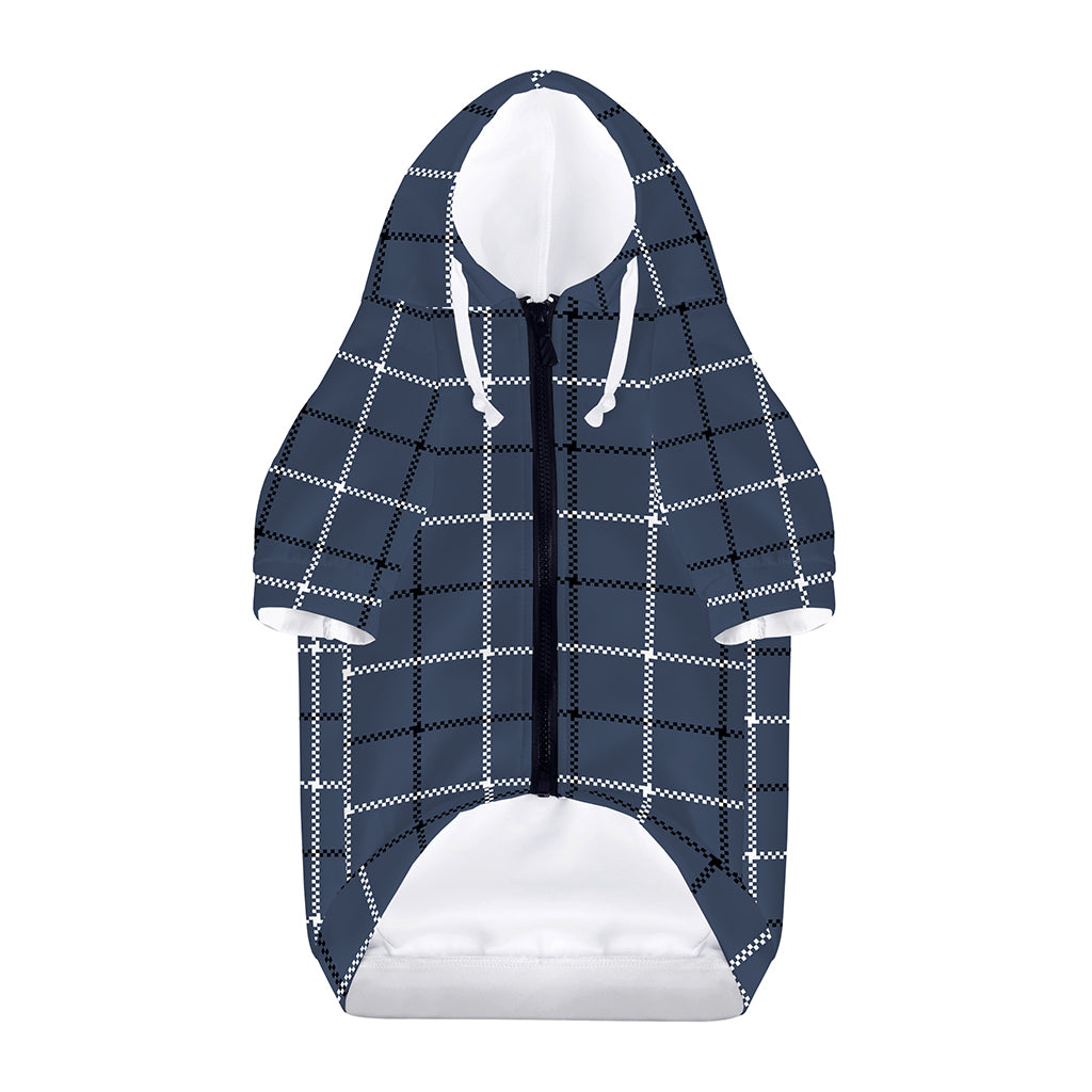 Dark Blue Tattersall Pattern Print Dog Zip Up Hoodie