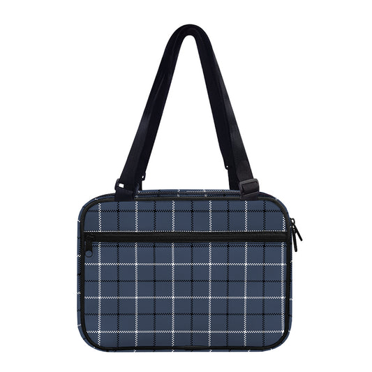 Dark Blue Tattersall Pattern Print Double Strap Bible Bag