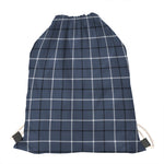 Dark Blue Tattersall Pattern Print Drawstring Bag