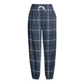 Dark Blue Tattersall Pattern Print Fleece Lined Knit Pants