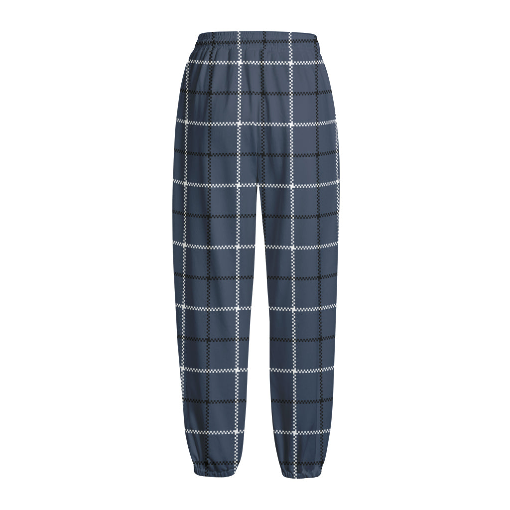 Dark Blue Tattersall Pattern Print Fleece Lined Knit Pants