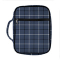 Dark Blue Tattersall Pattern Print Front Pocket Bible Bag