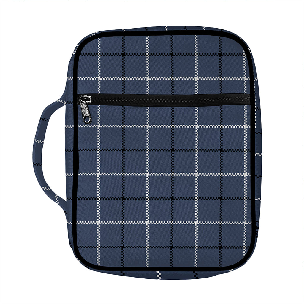 Dark Blue Tattersall Pattern Print Front Pocket Bible Bag