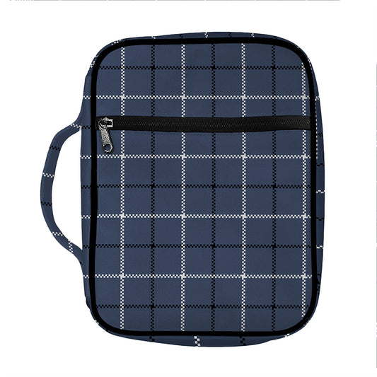 Dark Blue Tattersall Pattern Print Front Pocket Bible Bag
