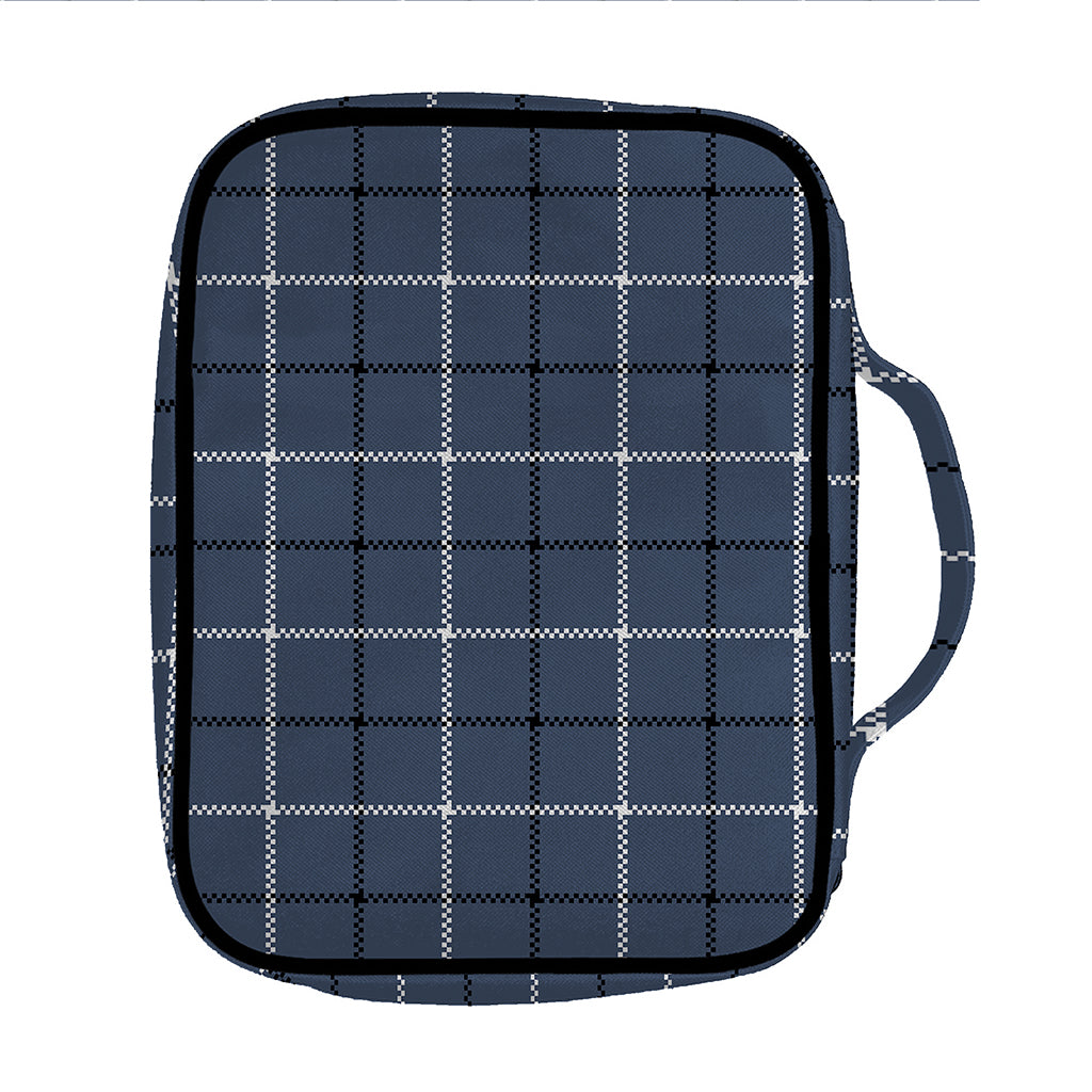Dark Blue Tattersall Pattern Print Front Pocket Bible Bag