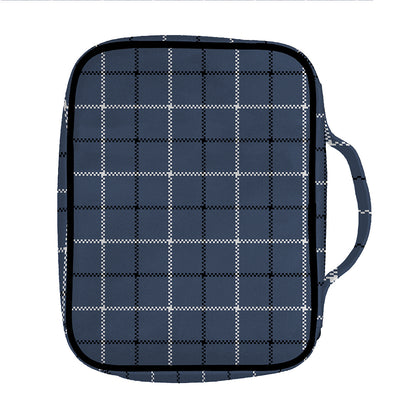 Dark Blue Tattersall Pattern Print Front Pocket Bible Bag