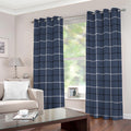 Dark Blue Tattersall Pattern Print Grommet Curtains