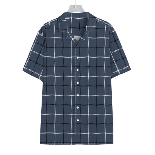 Dark Blue Tattersall Pattern Print Hawaiian Shirt