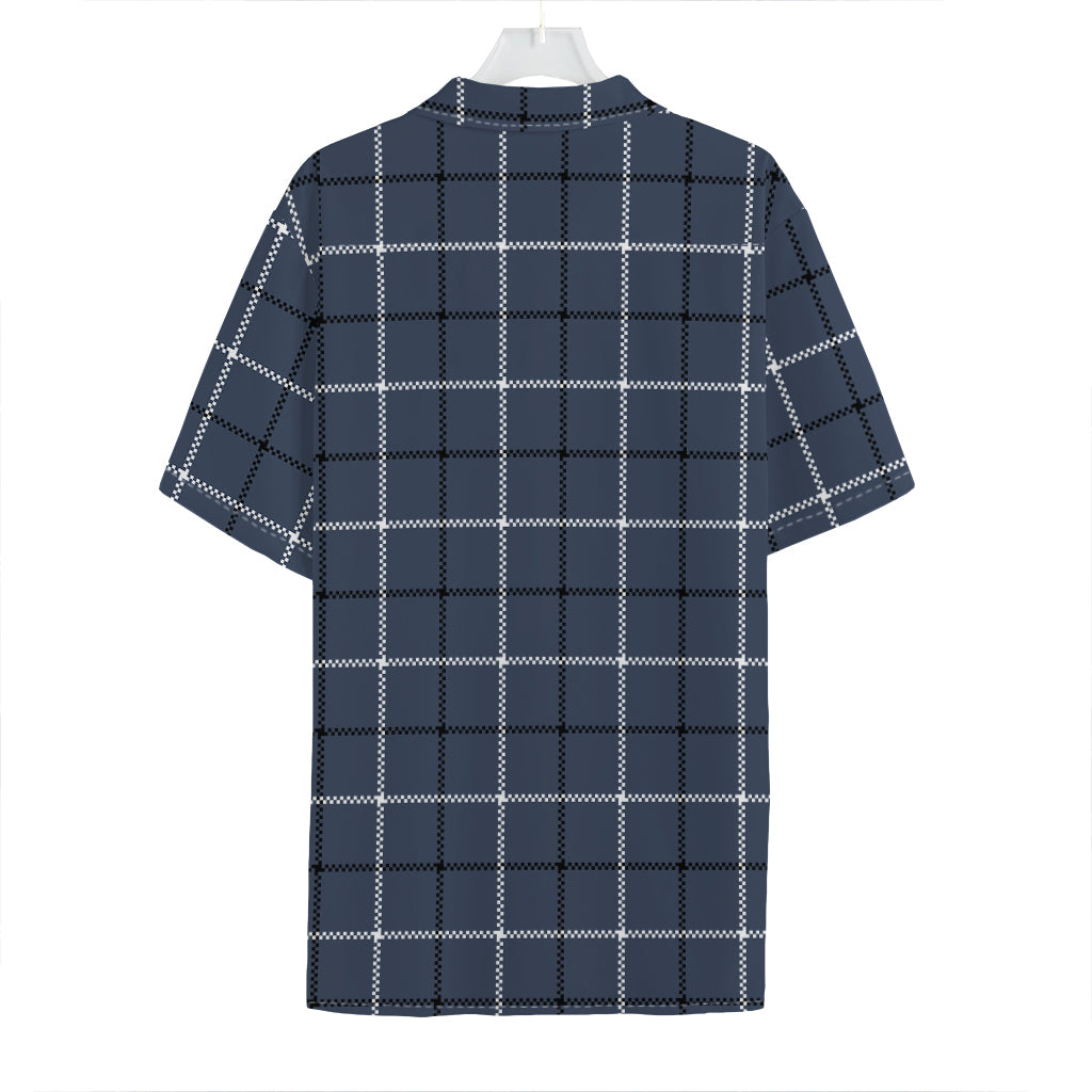 Dark Blue Tattersall Pattern Print Hawaiian Shirt