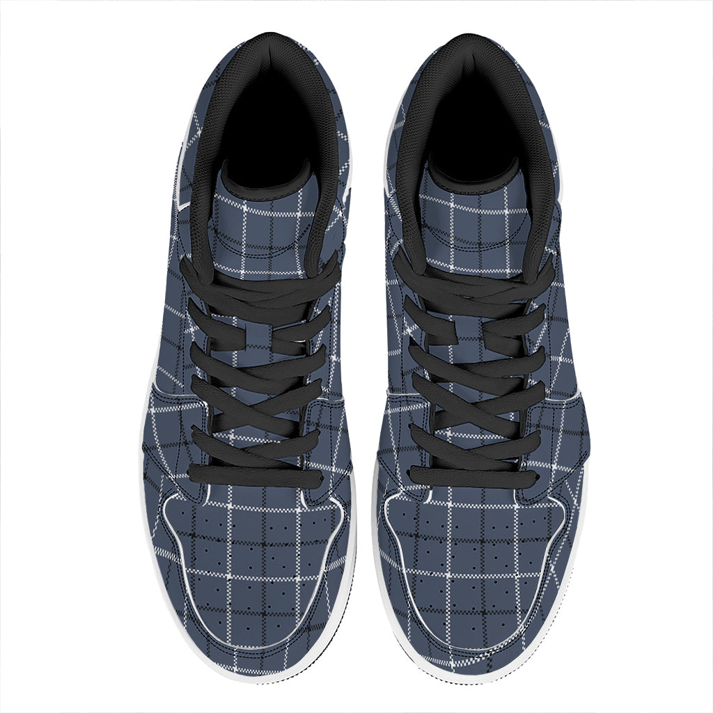 Dark Blue Tattersall Pattern Print High Top Leather Sneakers